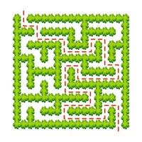 Abstract square labyrinth - green garden. Game for kids. Puzzle for children. One entrance, one exit. Labyrinth conundrum. Vector illustration. With answer.