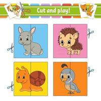 Cut and play. Flash cards. Color puzzle. Education developing worksheet. Activity page. Game for children. Funny character. Isolated vector illustration. Cartoon style.