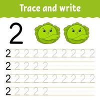 Trace and write. Handwriting practice. Learning numbers for kids. Education developing worksheet. Activity page. Game for toddlers and preschoolers. Isolated vector illustration in cute cartoon style.