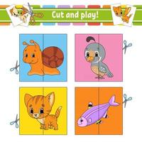 Cut and play. Flash cards. Color puzzle. Education developing worksheet. Activity page. Game for children. Funny character. Isolated vector illustration. Cartoon style.