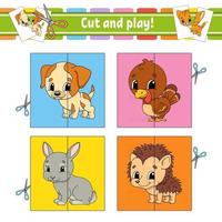 Cut and play. Flash cards. Color puzzle. Education developing worksheet. Activity page. Game for children. Funny character. Isolated vector illustration. Cartoon style.