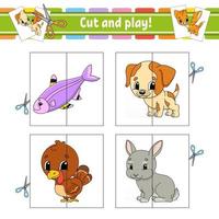 Cut and play. Flash cards. Color puzzle. Education developing worksheet. Activity page. Game for children. Funny character. Isolated vector illustration. Cartoon style.