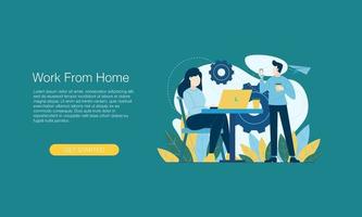 people working from home due to corona virus with flat illustration design background banner presentation vector