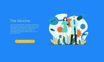 El fondo de plantilla de concepto de ilustración de vector de investigación de vacuna de laboratorio de ciencia se puede utilizar para presentación banner web ui ux página de inicio