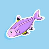 pescado morado. lindo personaje. ilustración vectorial colorida. estilo de dibujos animados. aislado sobre fondo blanco. elemento de diseño. plantilla para su diseño, libros, pegatinas, tarjetas, carteles, ropa. vector