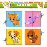 Cut and play. Flash cards. Color puzzle. Education developing worksheet. Activity page. Game for children. Funny character. Isolated vector illustration. Cartoon style.