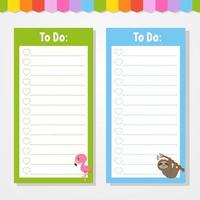 To do list for kids. Empty template. Isolated color vector illustration. Funny character. Cartoon style. For the diary, notebook, bookmark.