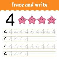 Trace and write. Handwriting practice. Learning numbers for kids. Education developing worksheet. Activity page. Game for toddlers and preschoolers. Isolated vector illustration in cute cartoon style.