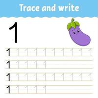 Trace and write. Handwriting practice. Learning numbers for kids. Education developing worksheet. Activity page. Game for toddlers and preschoolers. Isolated vector illustration in cute cartoon style.