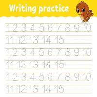 Trace and write. Handwriting practice. Learning numbers for kids. Education developing worksheet. Activity page. Game for toddlers and preschoolers. Isolated vector illustration in cute cartoon style.