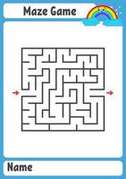 Abstract square maze. Kids worksheets. Activity page. Game puzzle for children. Cute cartoon rainbow. Labyrinth conundrum. Vector illustration.