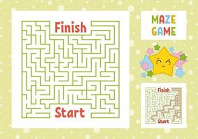 Color square maze. Find the right path from start to finish. Kids worksheets. Activity page. Game puzzle for children. Cute cartoon star. Labyrinth conundrum. Vector illustration. With answer.