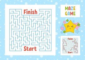 Color square maze. Find the right path from start to finish. Kids worksheets. Activity page. Game puzzle for children. Cute cartoon star. Labyrinth conundrum. Vector illustration. With answer.