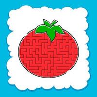 Maze Tomato. Game for kids. Puzzle for children. Cartoon style. Labyrinth conundrum. Color vector illustration. The development of logical and spatial thinking.