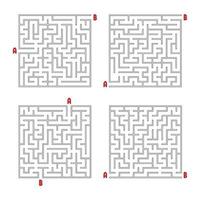 A set of square mazes. Game for kids. Puzzle for children. Labyrinth conundrum. Flat vector illustration isolated on white background.