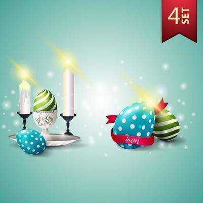 Set of Easter icons, Easter eggs, candles and Easter eggs