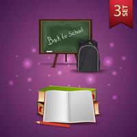Set of back to school 3D icons, school Board, school backpack, school textbooks and notebook vector