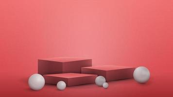 ganadores pedestal de cubo rosa con esferas blancas realistas alrededor vector