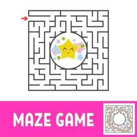 Color square maze. Game for kids. Puzzle for children. Find the way to the cute star. Labyrinth conundrum. Flat vector illustration isolated on white background. With the answer.