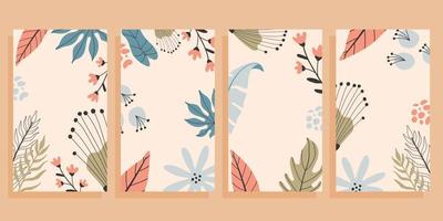 Set of four flyers with empty space for text. Tropical background, hand drawn illustrations. vector