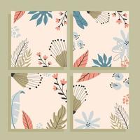 Tropical square cards set with empty space for text, hand drawn illustrations. vector