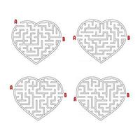 A set of labyrinths of hearts. Game for kids. Puzzle for children. Labyrinth conundrum. Flat vector illustration isolated on white background.