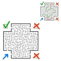 Abstract square maze. Find the right path. Game for kids. Puzzle for children. Labyrinth conundrum. Flat vector illustration isolated on white background. With answer. With place for your image.