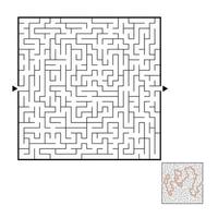 Abstract square maze. Game for kids. Puzzle for children. Labyrinth conundrum. Black flat vector illustration isolated on white background. With answer.