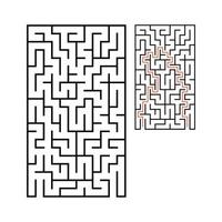 Abstract rectangular maze. Game for kids. Puzzle for children. One entrance, one exit. Labyrinth conundrum. Flat vector illustration isolated on white background. With answer.