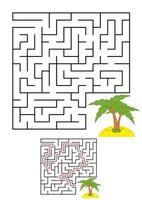 Abstract square maze. Game for kids. Puzzle for children. One entrances, one exit. Labyrinth conundrum. Vector illustration on white background with cartoon picture. With answer.