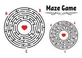 Abstract round maze. Game for kids. Puzzle for children. Labyrinth conundrum. Flat vector illustration isolated on white background. With answer. Vintage style