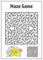 Abstract square maze. Kids worksheets. Game puzzle for children. Funny star and mushroom on a white background. One entrances, one exit. Labyrinth conundrum. Vector illustration. With the answer.