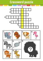 Crossword puzzle. Education developing worksheet. Activity page for study English. With color pictures. Game for children. Isolated vector illustration. Funny character. Cartoon style.