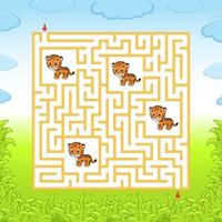 Maze. Game for kids. Funny labyrinth. Education developing worksheet. Activity page. Puzzle for children. Cute cartoon style. Riddle for preschool. Logical conundrum. Color vector illustration.