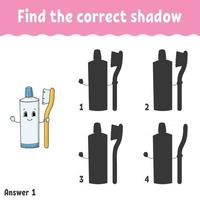 Find the correct shadow. Education developing worksheet. Matching game for kids. Activity page. Puzzle for children. Riddle for preschool. Cute character. Isolated vector illustration. Cartoon style.