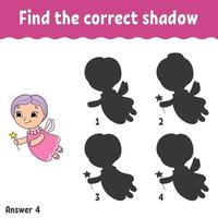 Find the correct shadow. Education developing worksheet. Matching game for kids. Activity page. Puzzle for children. Riddle for preschool. Cute character. Isolated vector illustration. Cartoon style.