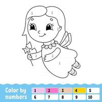 Color by numbers. Coloring book for kids. Cheerful character. Vector illustration. Cute cartoon style. Hand drawn. Fantasy page for children. Isolated on white background.