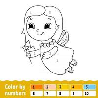 Color by numbers. Coloring book for kids. Cheerful character. Vector illustration. Cute cartoon style. Hand drawn. Fantasy page for children. Isolated on white background.