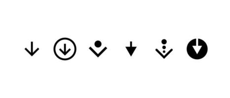 Swipe top down or download icon scroll pictogram set isolated for blogger web ui design. Vector black arrow bottom for application and social network. Eps simple button illustration