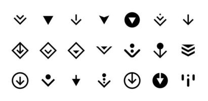 Swipe top down or download icon scroll pictogram set isolated for app web ui ux design. Vector black arrow bottom for application and social network website. Eps simple button illustration