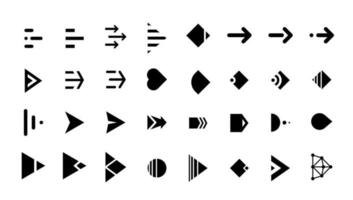 deslizar la flecha hacia la derecha botón negro conjunto de iconos. aplicación y pictograma de cursor de desplazamiento de red social para diseño web o aplicación. vector plano moderno siguiente dirección puntero ui ux interfaz colección ilustración