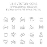 Line vector icons for management consulting and energy saving in industry web site