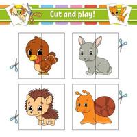 Cut and play. Flash cards. Color puzzle. Education developing worksheet. Activity page. Game for children. Funny character. Isolated vector illustration. Cartoon style.