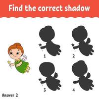 Find the correct shadow. Education developing worksheet. Matching game for kids. Activity page. Puzzle for children. Riddle for preschool. Cute character. Isolated vector illustration. Cartoon style.