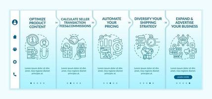 Plantilla de vector de incorporación de éxito en el mercado en línea. sitio web móvil receptivo con iconos. Tutorial de la página web Pantallas de 5 pasos. expandiendo el concepto de color empresarial con ilustraciones lineales