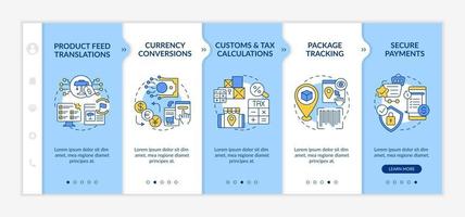 International retailing service onboarding vector template. Responsive mobile website with icons. Web page walkthrough 5 step screens. Secure payments color concept with linear illustrations