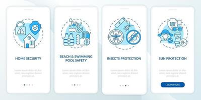 Summertime safety onboarding mobile app page screen. Home security walkthrough 4 steps graphic instructions with concepts. UI, UX, GUI vector template with linear color illustrations