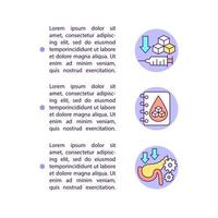 iconos de línea de concepto de tratamiento de diabetes con texto. plantilla de vector de página ppt con espacio de copia. folleto, revista, elemento de diseño de boletín. tipos de enfermedades ilustraciones lineales en blanco