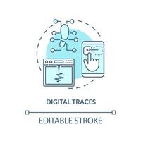 Digital traces concept icon. Digital twin characteristics. Products issues diagnosing strategy abstract idea thin line illustration. Vector isolated outline color drawing. Editable stroke