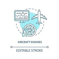 icono de concepto de motores de avión. Aplicación de gemelo digital por industria. computadoras modernas. dispositivos inteligentes idea abstracta ilustración de línea fina. dibujo de color de contorno aislado vectorial. trazo editable vector